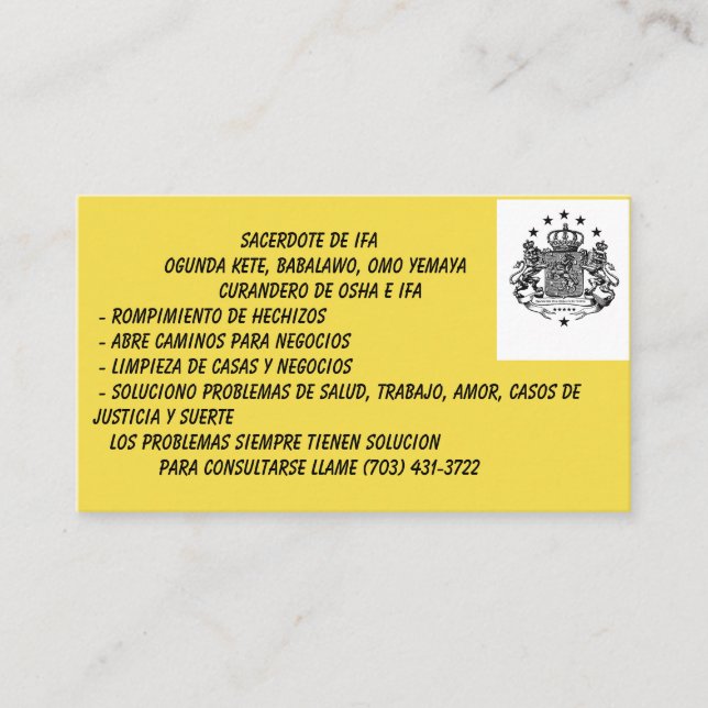 Babalawo visitkortar visitkort (Framsida)