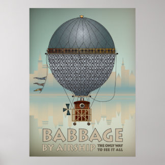 Babbage by Airship Steampunk Vintage resor Poster