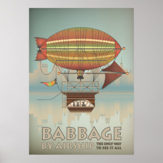 Babbage by Airship Steampunk Vintage resor Poster