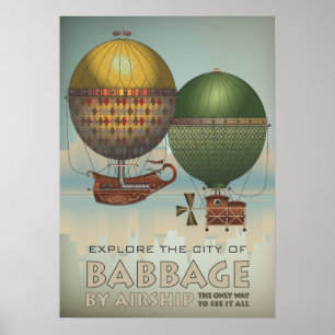Babbage by Airship Steampunk Vintage resor Poster
