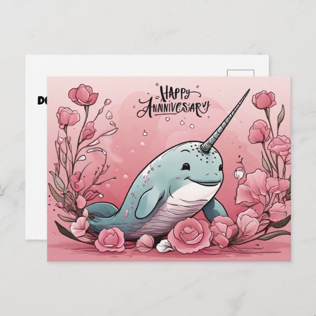 Babby Narwhal årsdag Vykort (Fram/baksida)