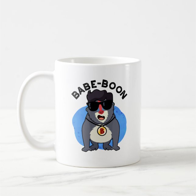 Babe-boon Funny Animal Monkey Baboon Pun Kaffemugg (Vänster)