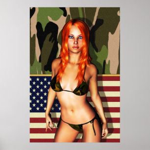 Babe för amerikanCamo bikini Poster