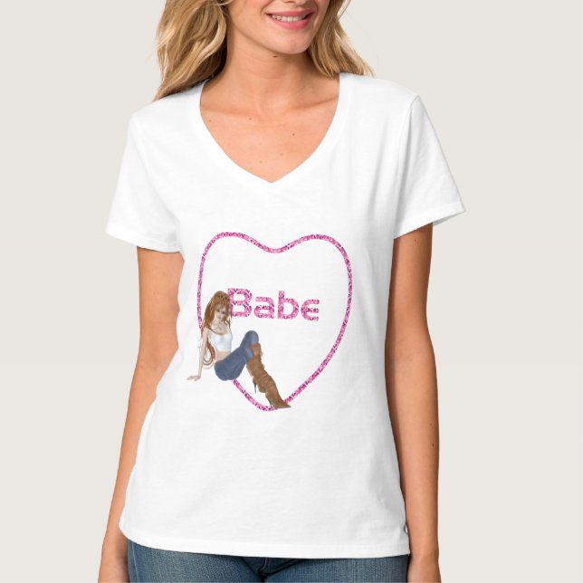 Babe Glitter Heart Candy Rödhårig Girl Design T-shirt (Framsida)