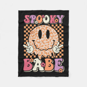 Babe Groovy Halloween Leopard Smile Ansikte Checke Fleecefilt