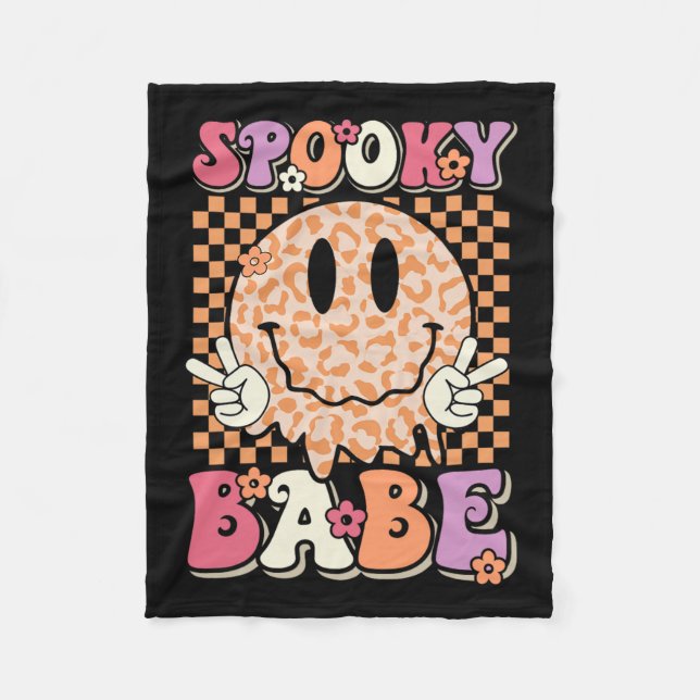 Babe Groovy Halloween Leopard Smile Ansikte Checke Fleecefilt (Framsidan)