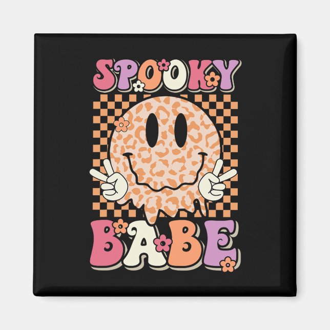 Babe Groovy Halloween Leopard Smile Ansikte Checke Magnet (Framsidan)