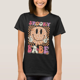 Babe Groovy Halloween Leopard Smile Ansikte Checke T Shirt
