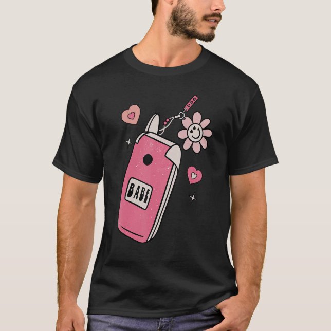 Babe Smart Mobil Groovy Retro Lycklig Valentines D T Shirt (Framsida)
