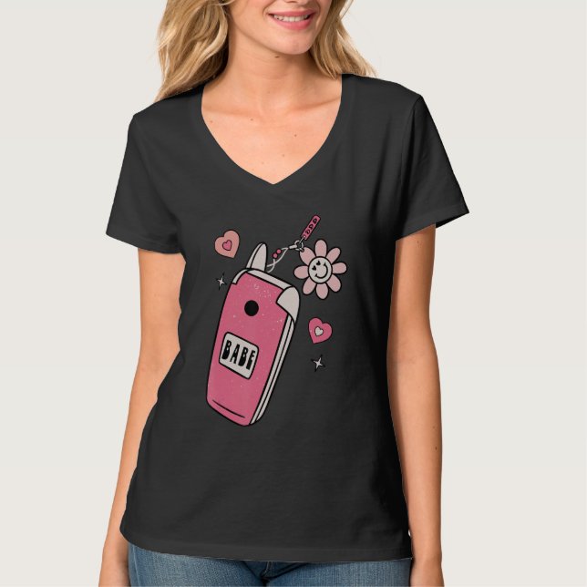 Babe Smart Mobil Groovy Retro Lycklig Valentines D T Shirt (Framsida)