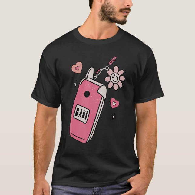 Babe Smart Mobil Groovy Retro Lycklig Valentines D T Shirt (Framsida)