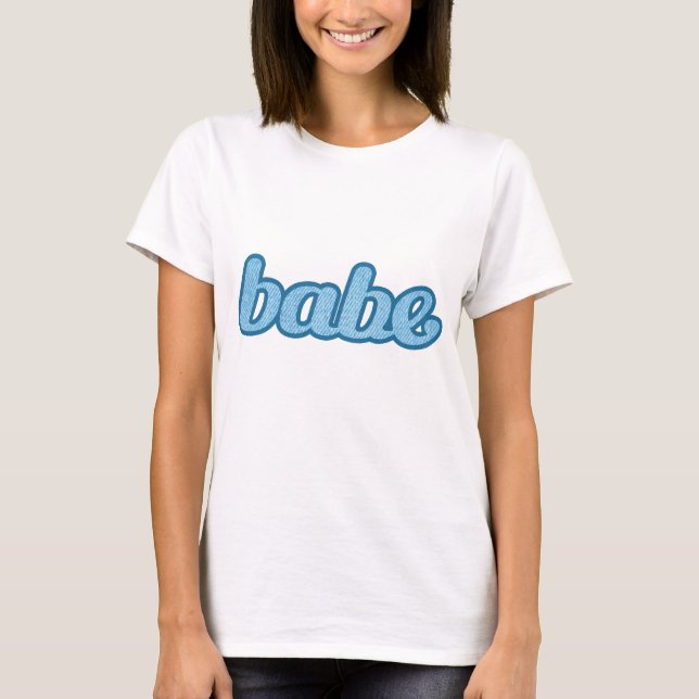 "babe" söt denim grafisk blå t-shirt (Framsida)