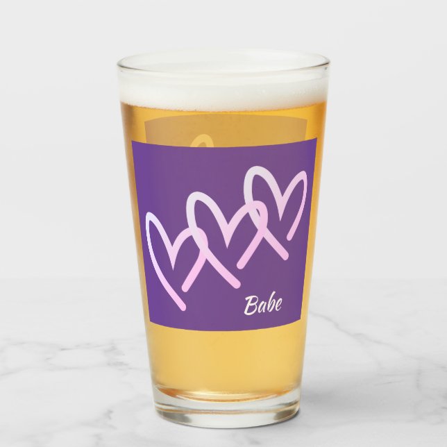 Babe Triple Lila Heart Tumbler Glaskopp (Baksida fylld)