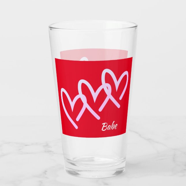 Babe Triple Red Heart Tumbler Glaskopp (Baksida)