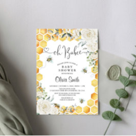 BaBee Bee White Blommigt Baby Shower-inbjudan Inbjudningar