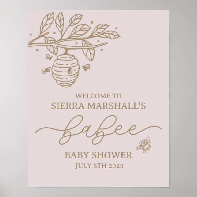 Babee, biinbjudan, Bee-tema Baby Shower, Baby Poster (Framsidan)