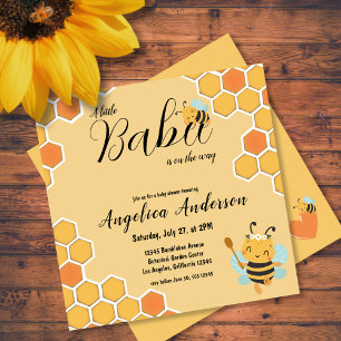 "Babee on the way" orange honeycomb Baby Shower Inbjudningar