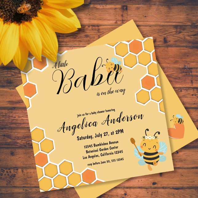 "Babee on the way" orange honeycomb Baby Shower Inbjudningar (Skapare uppladdad)