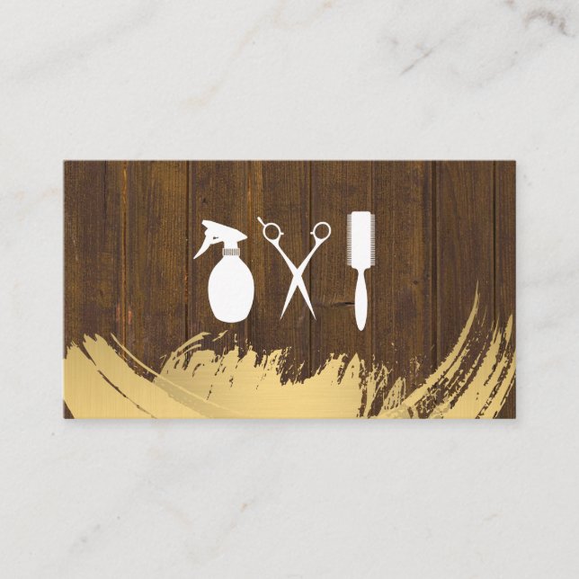 Baber Stylist Verktyg Wood Leather Guld Brushed Visitkort (Framsida)