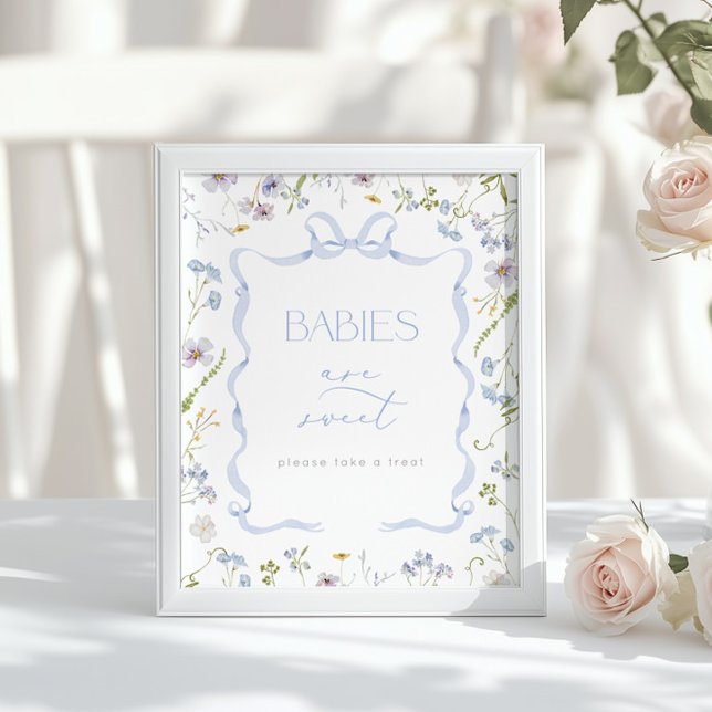 Babies are sweet Blue Bow Wildflower Baby shower Poster (Skapare uppladdad)