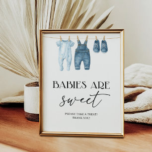 Babies Are Sweet Denim Blå Jean Bebis Shower Poster
