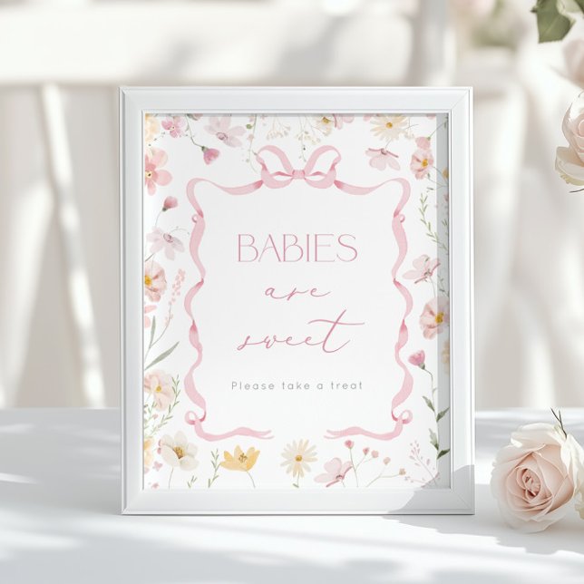 Babies are sweet Pink Bow Wildflower Baby shower Poster (Skapare uppladdad)