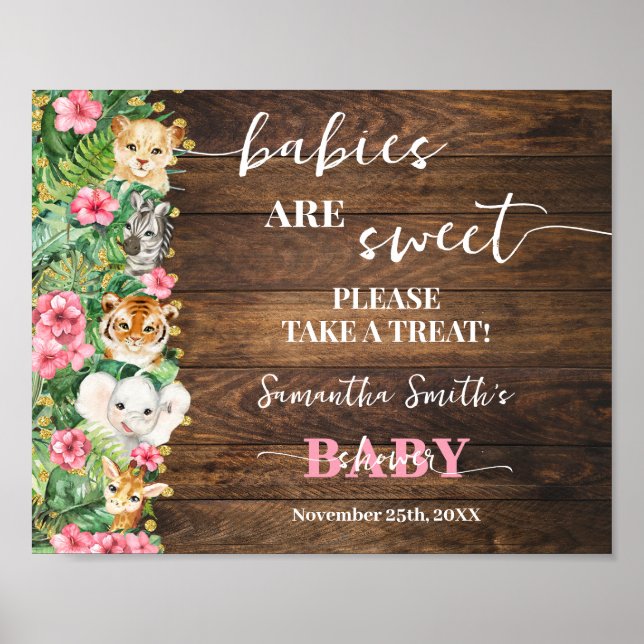 Babies are Sweet Pink Safari Rustic Baby Shower Poster (Framsidan)