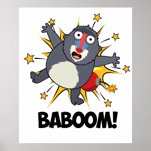 Baboom Funny Exploding Baboon Pun Poster (Framsidan)