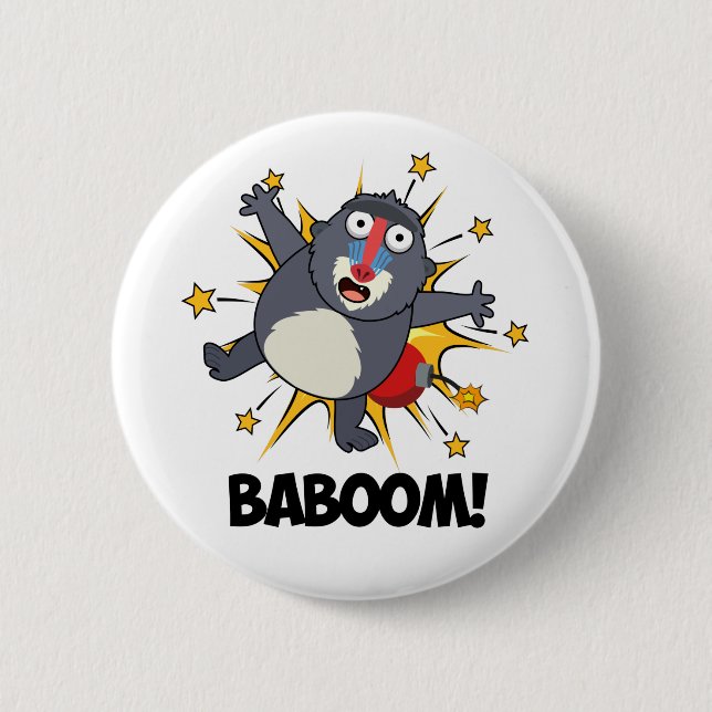 Baboom Funny Exploding Monkey Baboon Pun Knapp (Framsida)