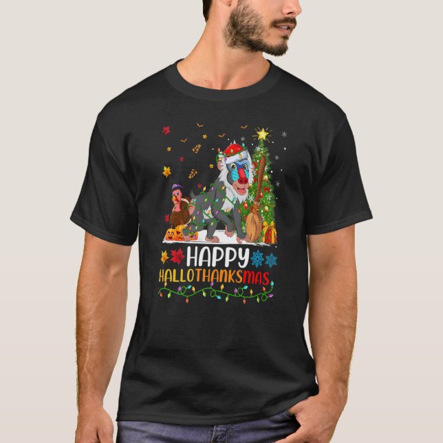 Baboon Animal Lycklig Baboon Hellothanksmas T Shirt (Framsida)