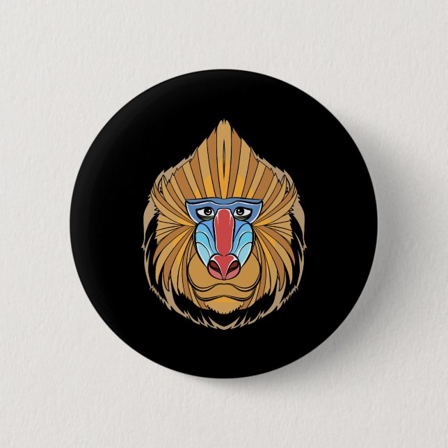 Baboon Ansikte Halloween Scary Baboon Monkey Knapp (Framsida)