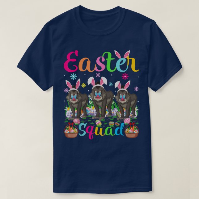 Baboon Bunny Ear Funny Påsk Squad Baboon Lycklig E T Shirt (Design framsida)