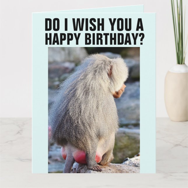 BABOON BUTT FUNNY MONKEY BIRTHDAY GREETING KORT (Framsida)
