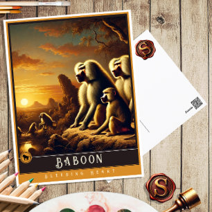 Baboon Djurvykort för Vintage av nödfamiljen Vykort