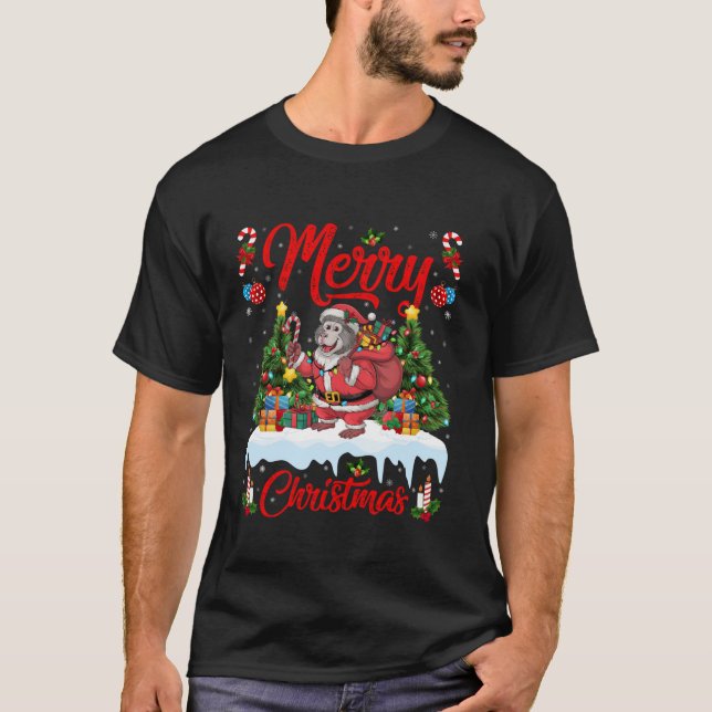 Baboon Julafton Träd Lighting Santa Baboon jul T Shirt (Framsida)