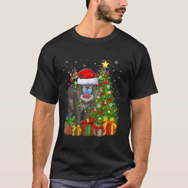 Baboon Julafton Träd Lighting Santa Hat Baboon Chr T Shirt (Framsida)