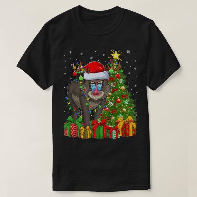 Baboon Lighting Julafton Träd Santa Hat Baboon Chr T Shirt (Design framsida)