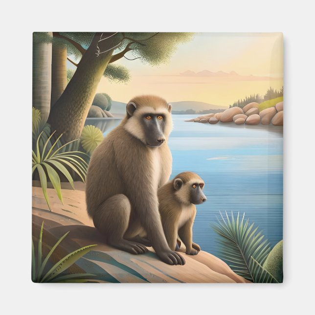 Baboon och Monkey's Baby: Ape Jungle Wildlife Magnet (Framsidan)