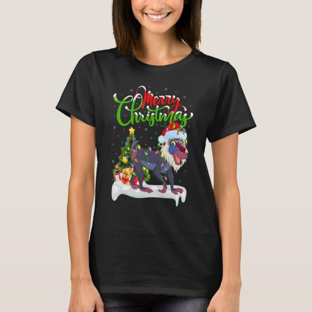 Baboon   Xmas Decorations Santa Baboon Christmas T Shirt (Framsida)