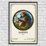 Baboon Zoology Series Poster<br><div class="desc">• This digital illustration features a detailed specimen study presented in a classic natural history museum style with scientific data and a vintage aesthetic.
• Requests and/or questions are encouraged and appreciated!</div>