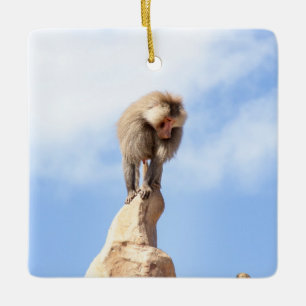 Baboonapan ovanpå berget julgransprydnad keramik