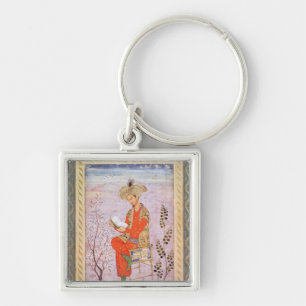 Babur läsning, Mughal Fyrkantig Silverfärgad Nyckelring