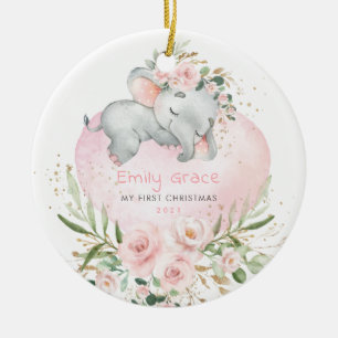 Baby 1:a Blommigten Elephant Julgransprydnad Keramik
