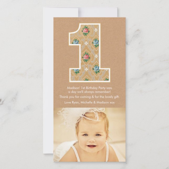 Baby 1:a födelsedag nummer 1-Tack - fotokort Tack Kort (Front)