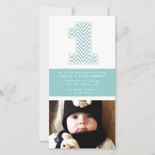 Baby 1:a födelsedag nummer 1-Tack - fotokort Tack Kort