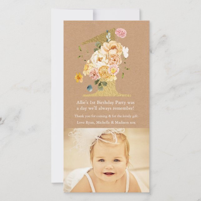 Baby 1:a födelsedag nummer 1-Tack - fotokort Tack Kort (Framsida)