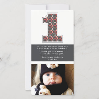 Baby 1:a födelsedag nummer 1-Tack - fotokort Tack Kort