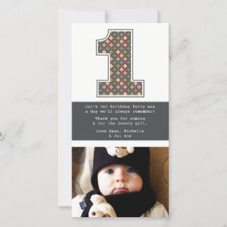 Baby 1:a födelsedag nummer 1-Tack - fotokort Tack Kort