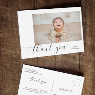Baby 1:a födelsedag Tack för Eleganten Skriptmedde Vykort