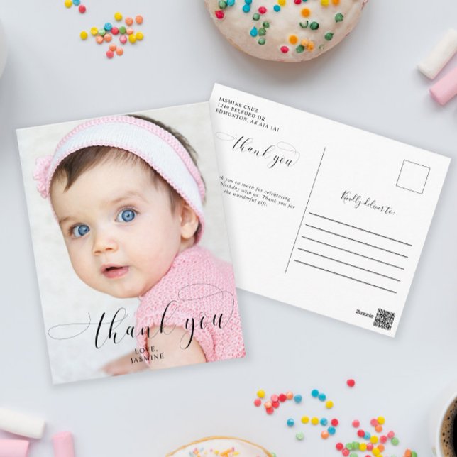 Baby 1:a födelsedag Tack för Eleganten Skriptmedde Vykort (Skapare uppladdad)